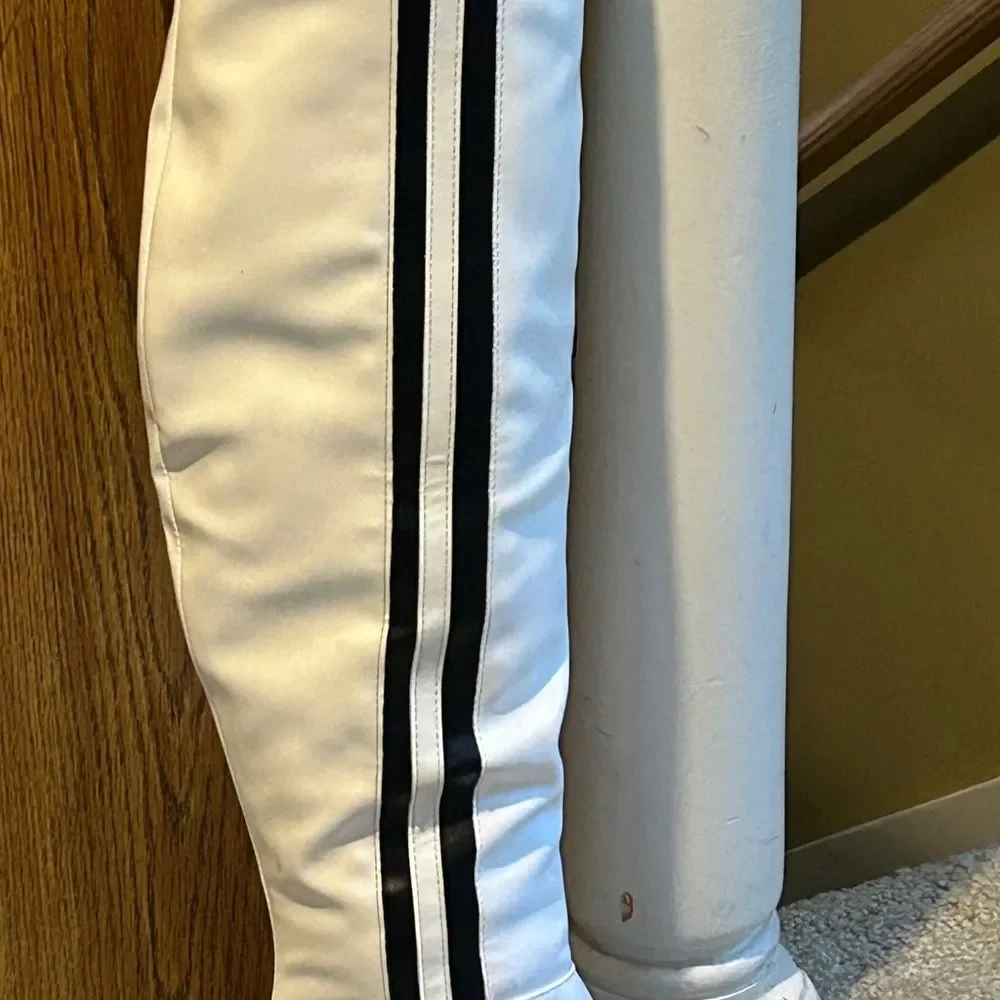 Wild Diva White Thigh-High Boots with Black Stripe